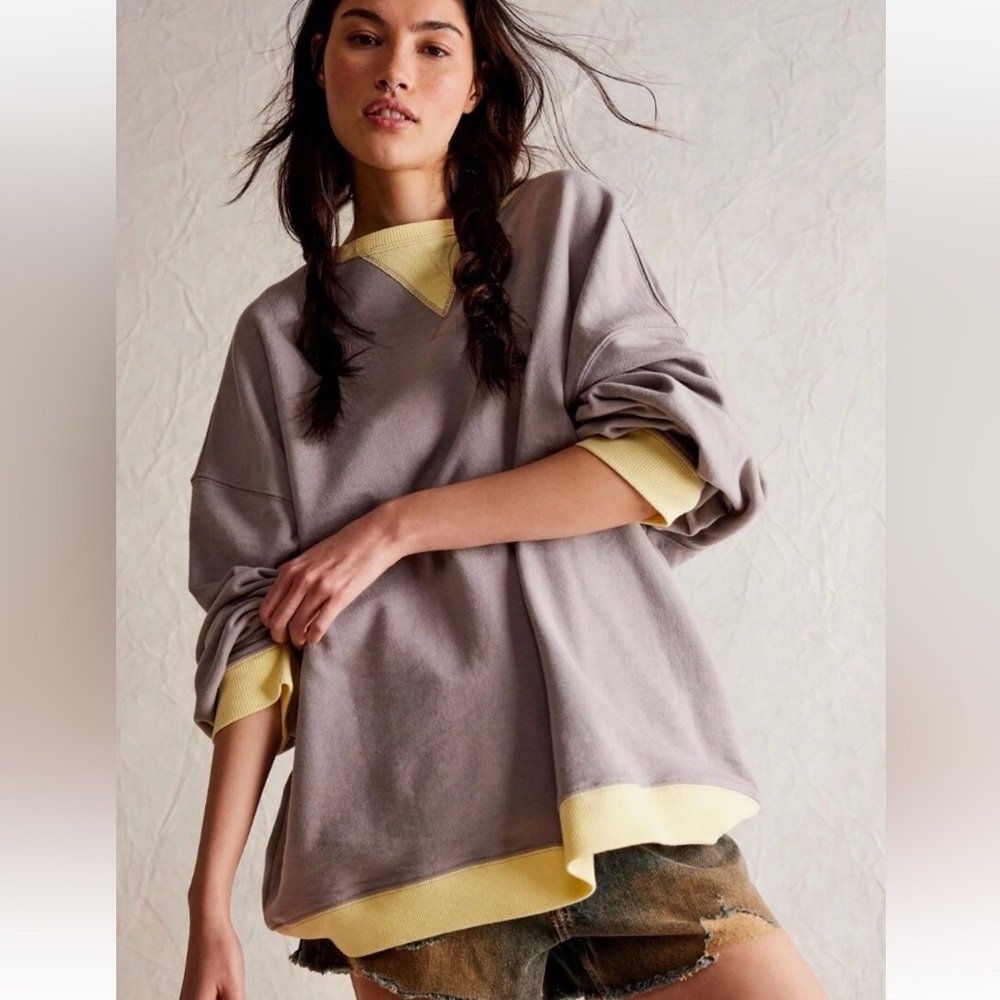 Free People We The Free Classic Crew Colorblock Sweatshirt Phantom Combo